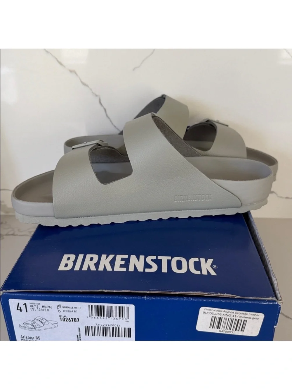 Birkenstock Arizona Exquisite Leather Sandals in Mineral Gray size 41 NEW
